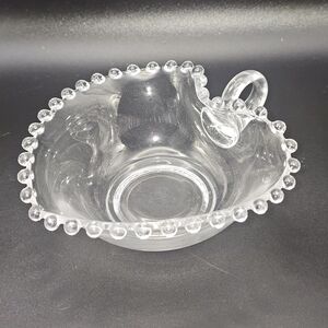 Vintage Imperial Candlewick Heart Shaped Beaded Glass Trinket Dish with Handle‎